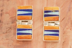 Calvin Begay Genuine Spiny Oyster Shell Sterling Silver Earrings